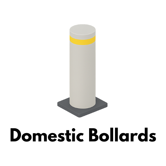 Light grey domestic bollard with yellow top band.