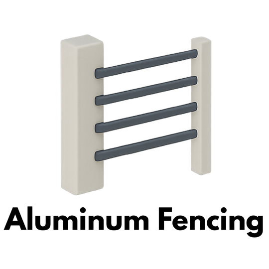 Icon showing a modern aluminium fence with horizontal bars between beige posts.