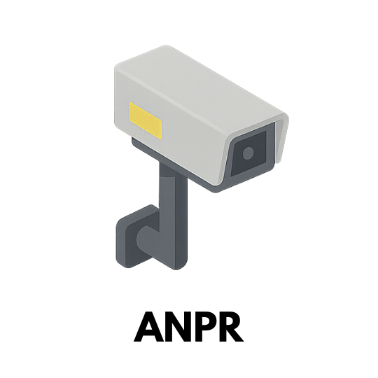 Isometric icon of an ANPR camera with angled mount and lens housing.