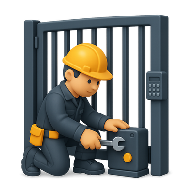 3D icon of a technician fixing a modern security gate